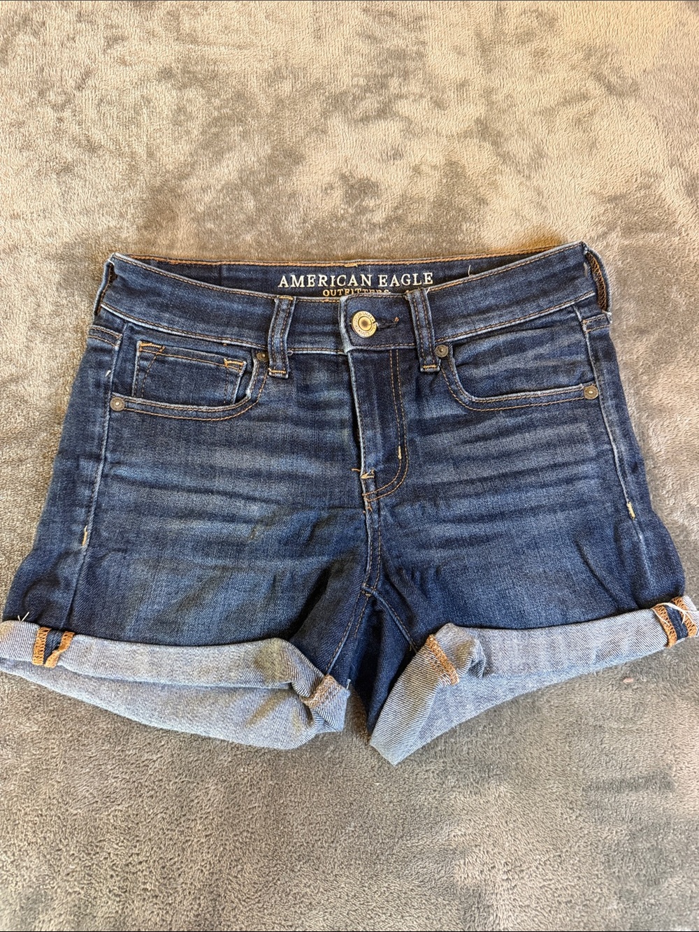 American Eagle Outfitters Dark Blue Rolled Cuff Denim Shorts